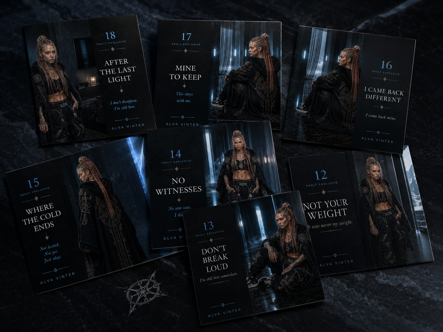 Collection preview of 18 ALVA VINTER Track Cards.